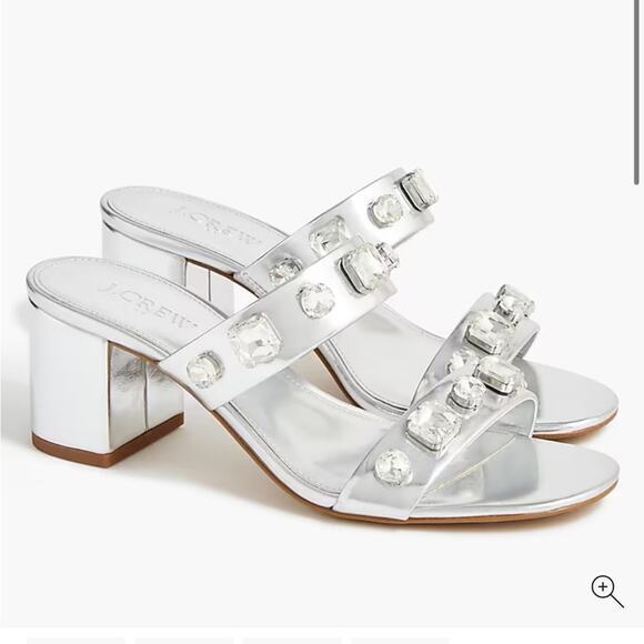 J. Crew Jewel Mule Heels Sandals Silver Size 7 BZ216 Summer Cocktail‎ Wedding - Picture 1 of 12